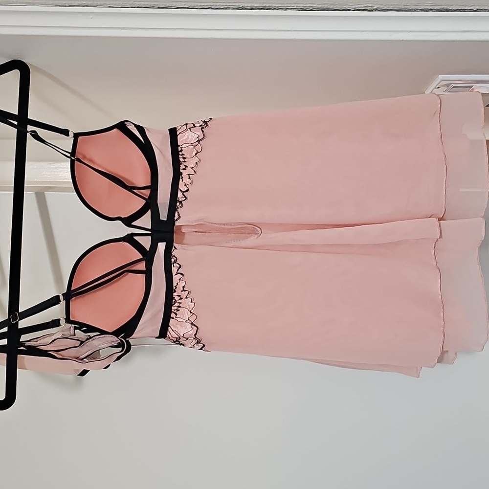 NWT Auden Push-Up Babydoll with Thong Set Ice Rose Size XS - Picture 8 of 15